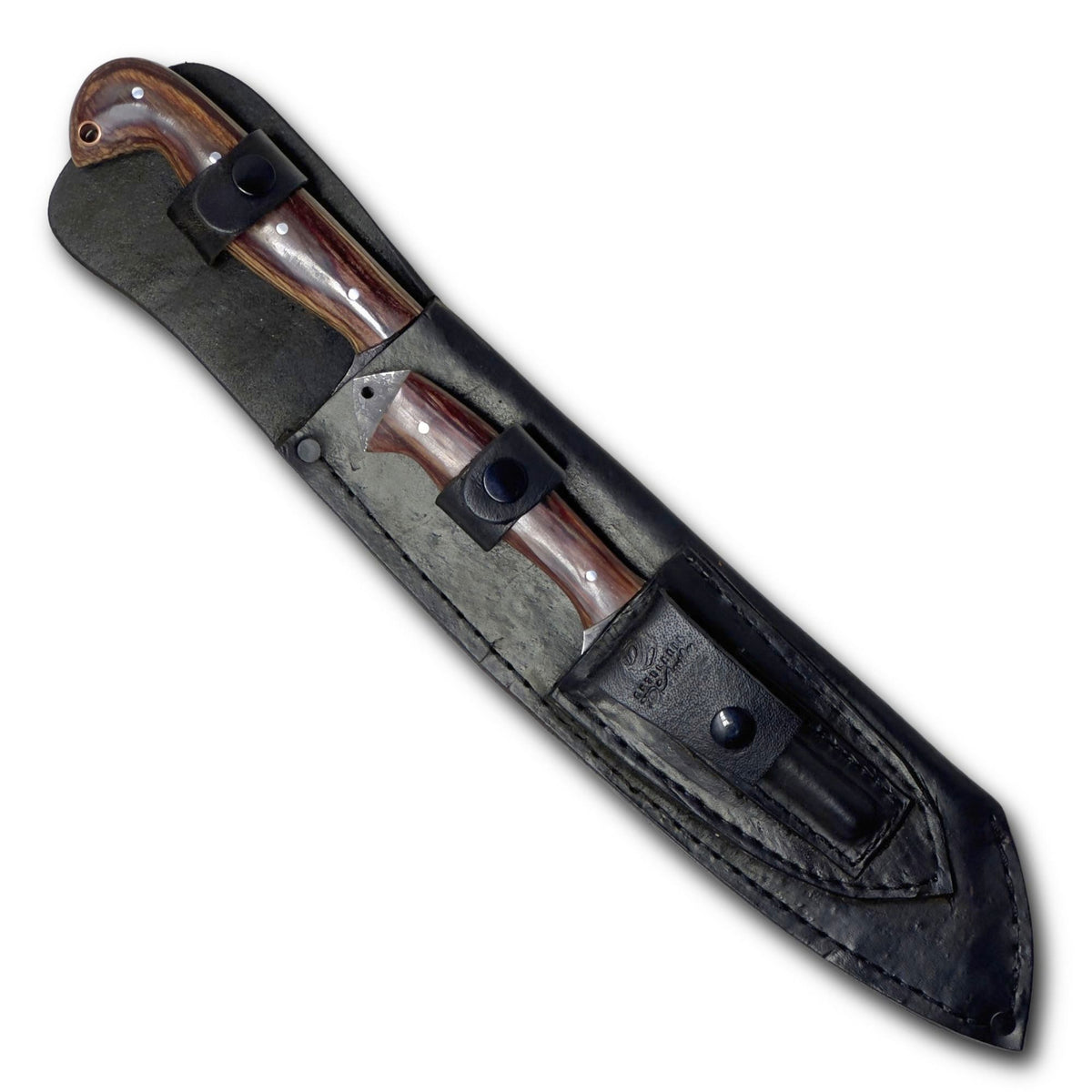 Conjunto Sampaio Facão 12'' e Faca 4'' em Aço Carbono, Cabo em Madeira com Pederneira, Brut Fosfatizado