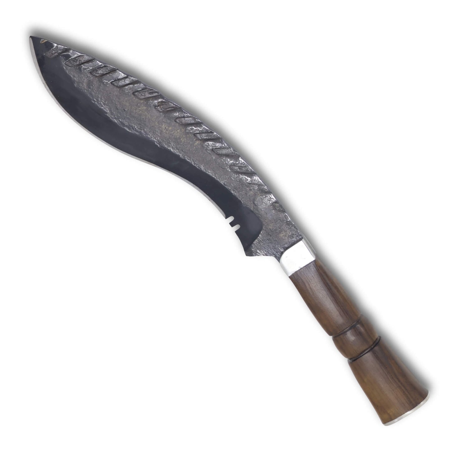 Faca Kukri 9" em Aço Carbono, Cabo Torneado em Madeira, BrutForj Fosfatizado