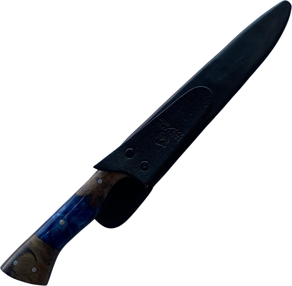 Faca Churrasco D'Avila 8" em aço carbono, cabo hibrido em madeira e resina azul, brutforj fosfatizado