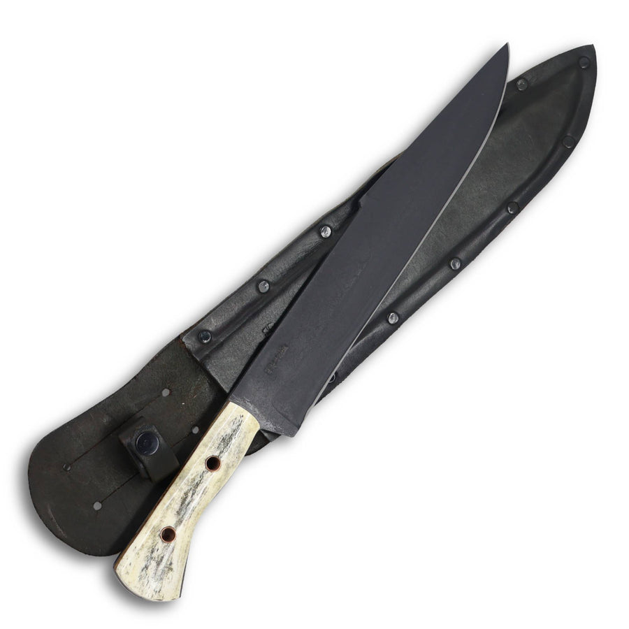 Facão Fighter 12" em aço carbono, cabo em osso, eletrostático