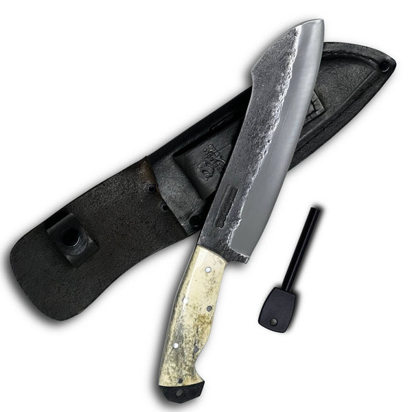 Faca Sampaio 8'' em Aço Inox, Cabo em Osso com Pederneira, BrutPolido