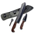 Conjunto Sampaio Facão 12'' e Faca 4'' em Aço Carbono, Cabo em Madeira com Pederneira, Brut Fosfatizado