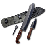Conjunto Sampaio Facão 12'' e Faca 4'' em Aço Carbono, Cabo em Madeira com Pederneira, Brut Fosfatizado