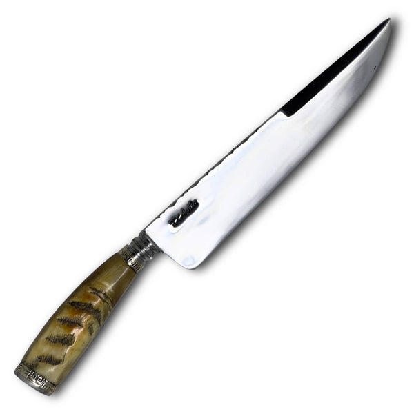 Faca Gaúcha integral 8'' em aço carbono, cabo em chifre de merino. polido