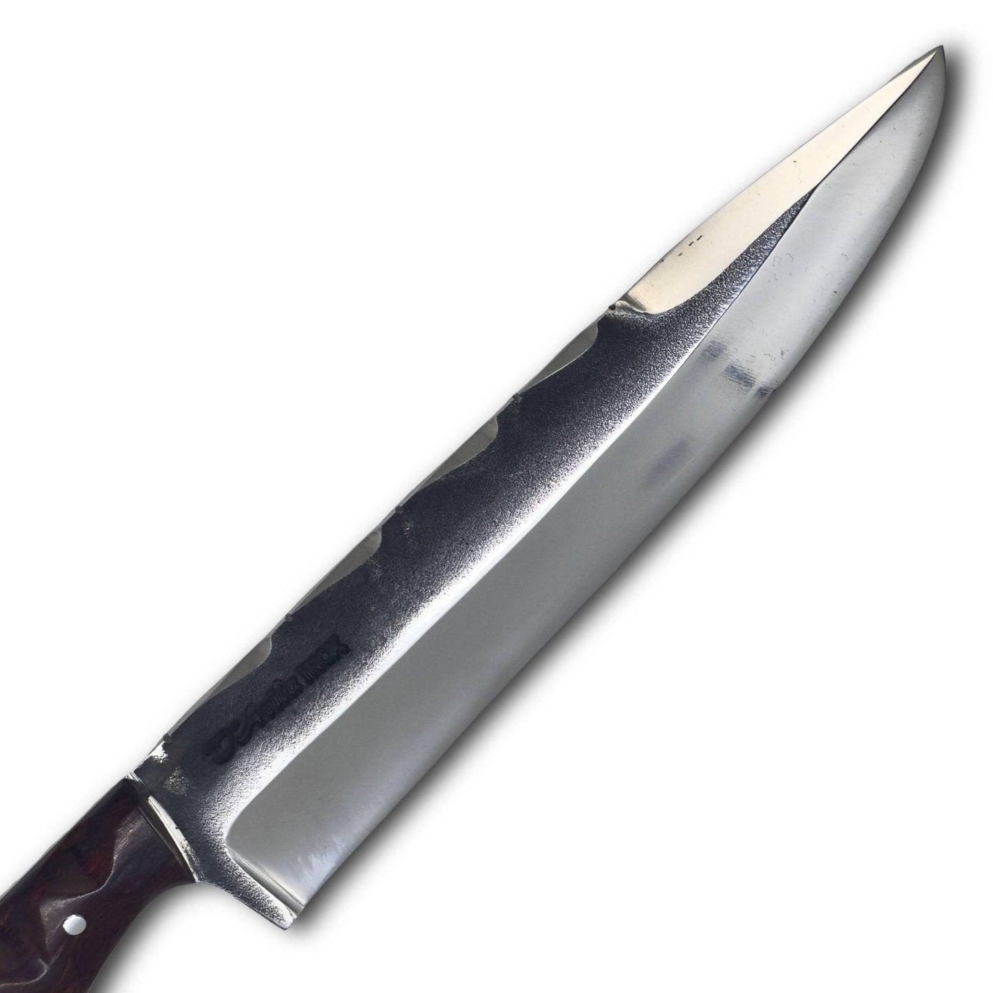 Faca Churrasco D'Avila 8" em Aço Inox, cabo esculpido em madeira, brutforj polido