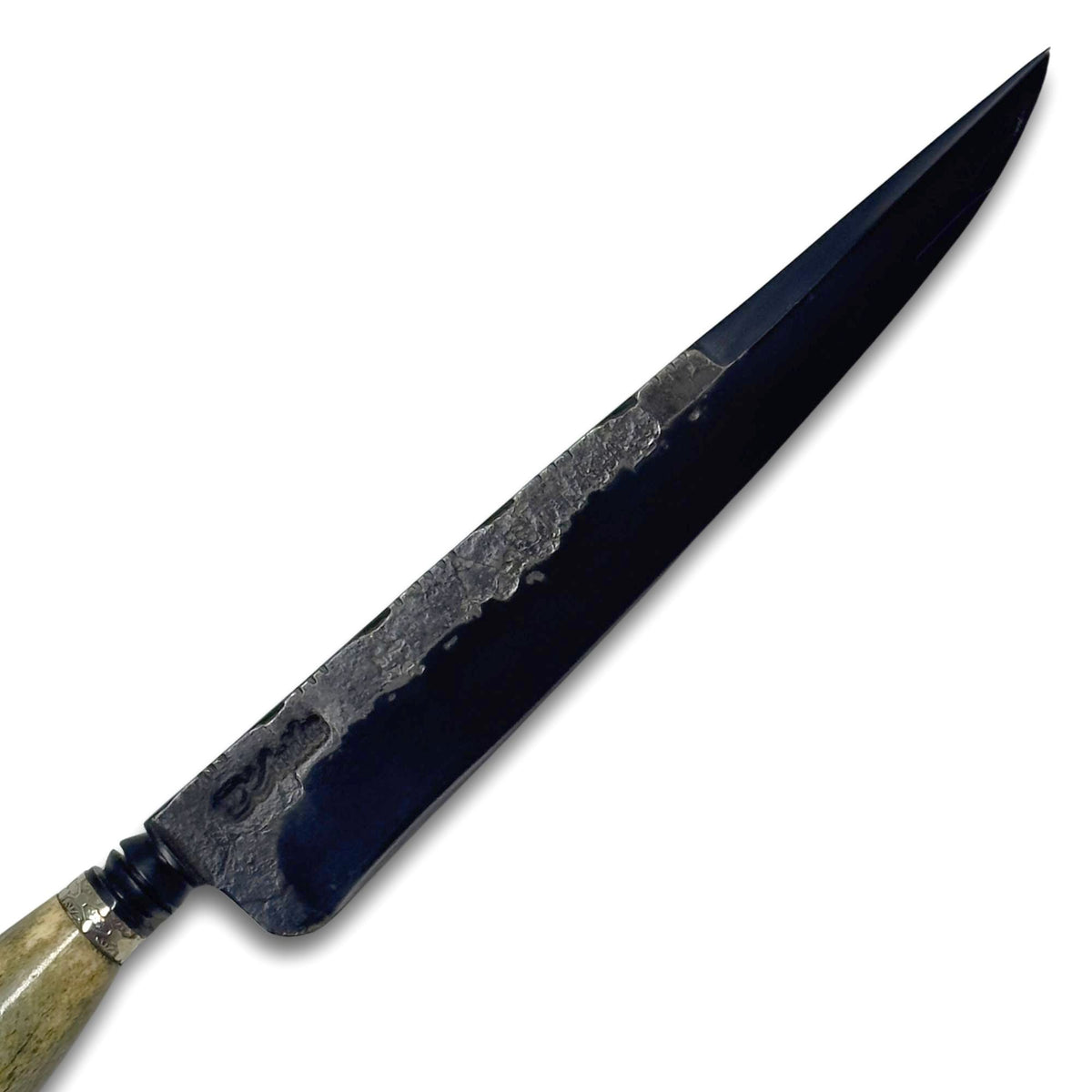 Faca Churrasco torneada 8", aço carbono, cabo em osso, brutforj fosfatizado