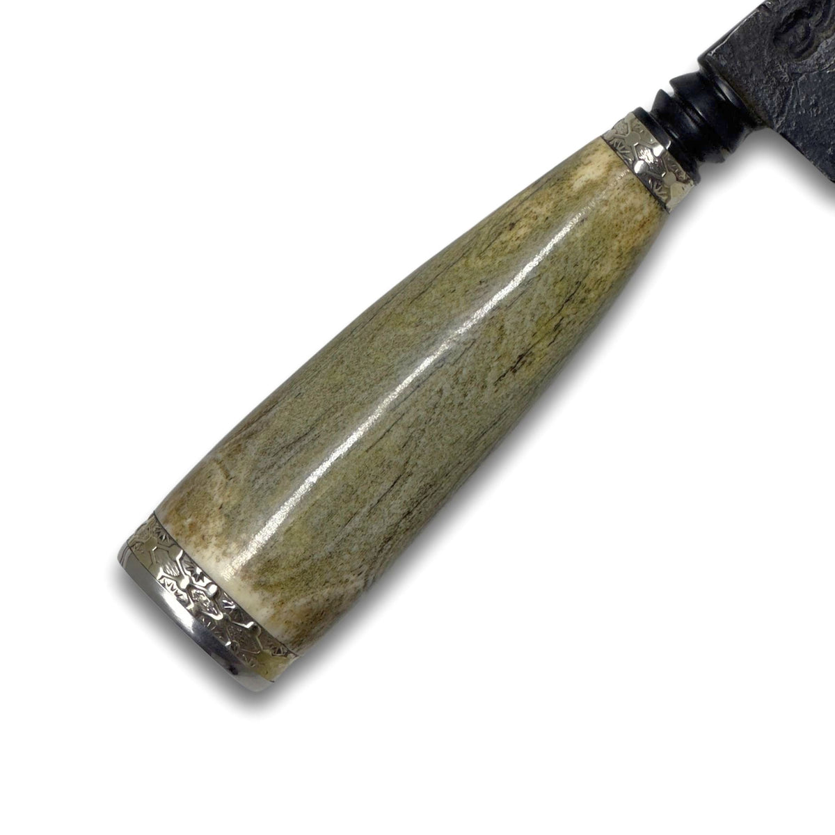 Faca Churrasco torneada 8", aço carbono, cabo em osso, brutforj fosfatizado