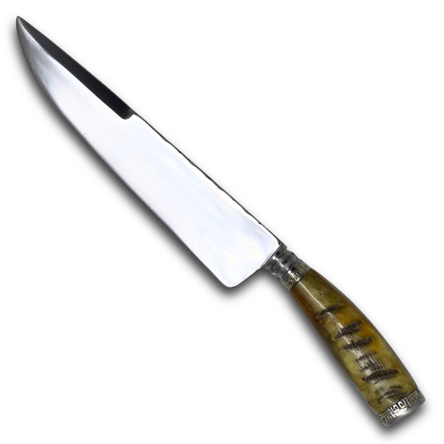 Faca Gaúcha integral 8'' em aço carbono, cabo em chifre de merino. polido