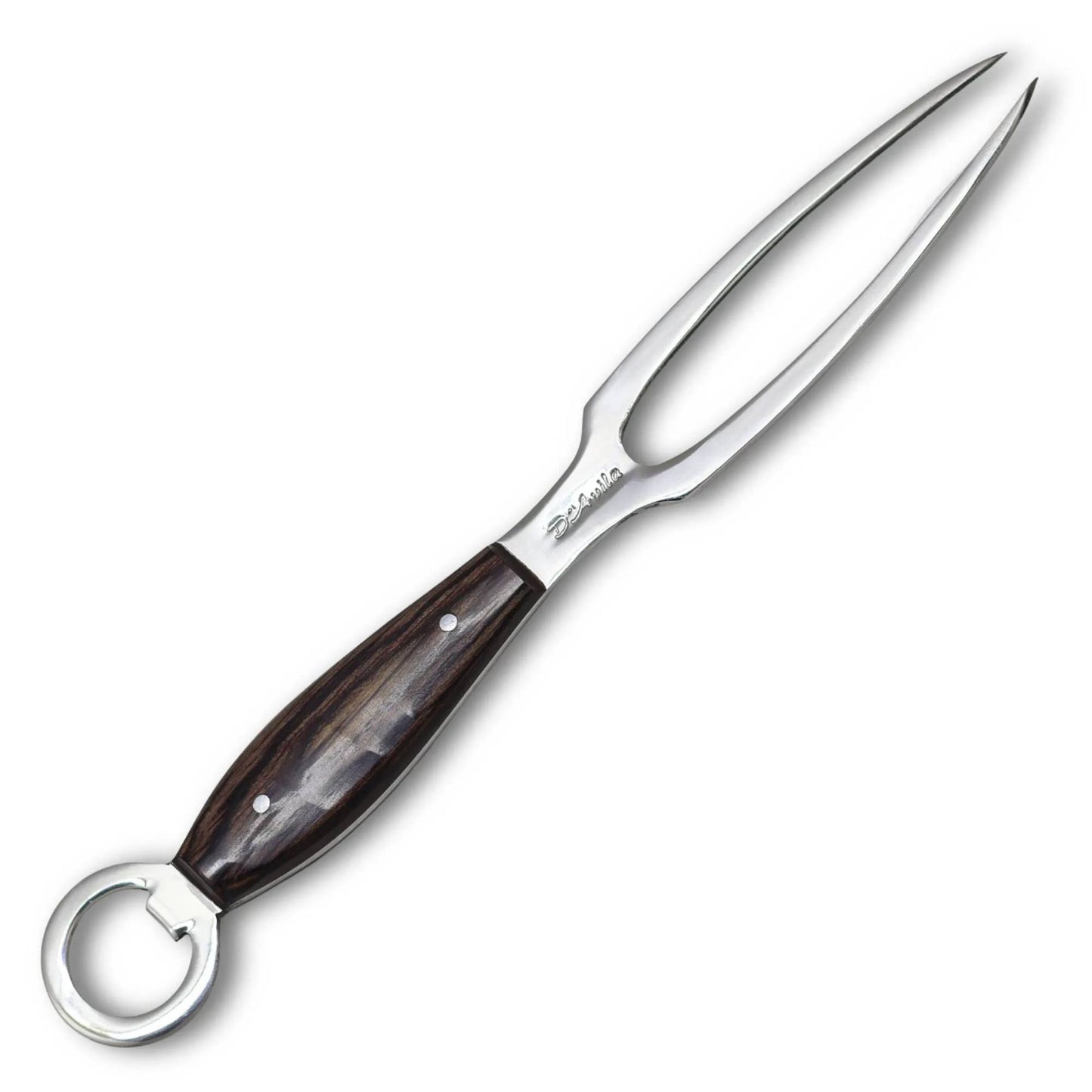 Conjunto Churrasco 8'' em Aço Inox, Cabo em madeira, Faca Florão, Garfo e Sal, BrutforjPolido