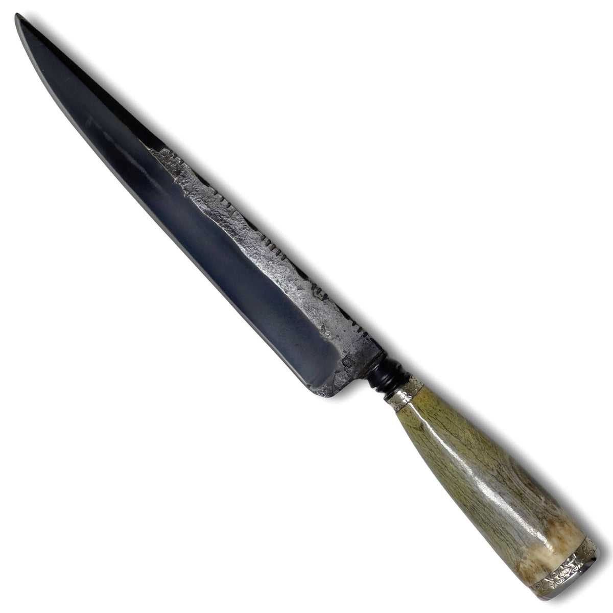 Faca Churrasco torneada 8", aço carbono, cabo em osso, brutforj fosfatizado