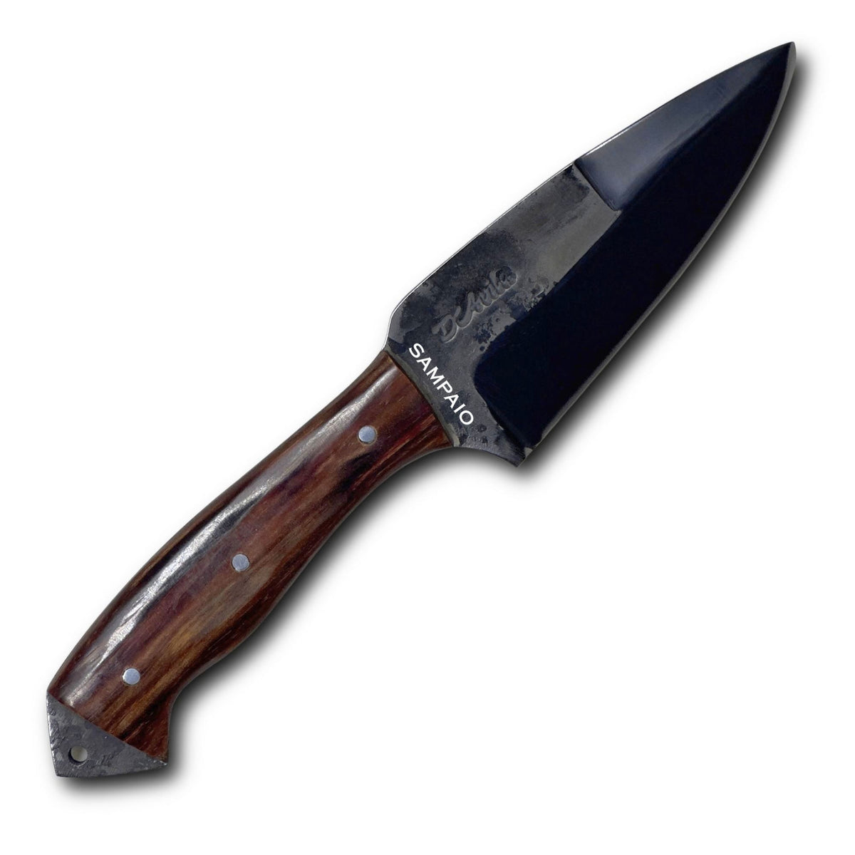 Conjunto Sampaio Facão 12'' e Faca 4'' em Aço Carbono, Cabo em Madeira com Pederneira, Brut Fosfatizado