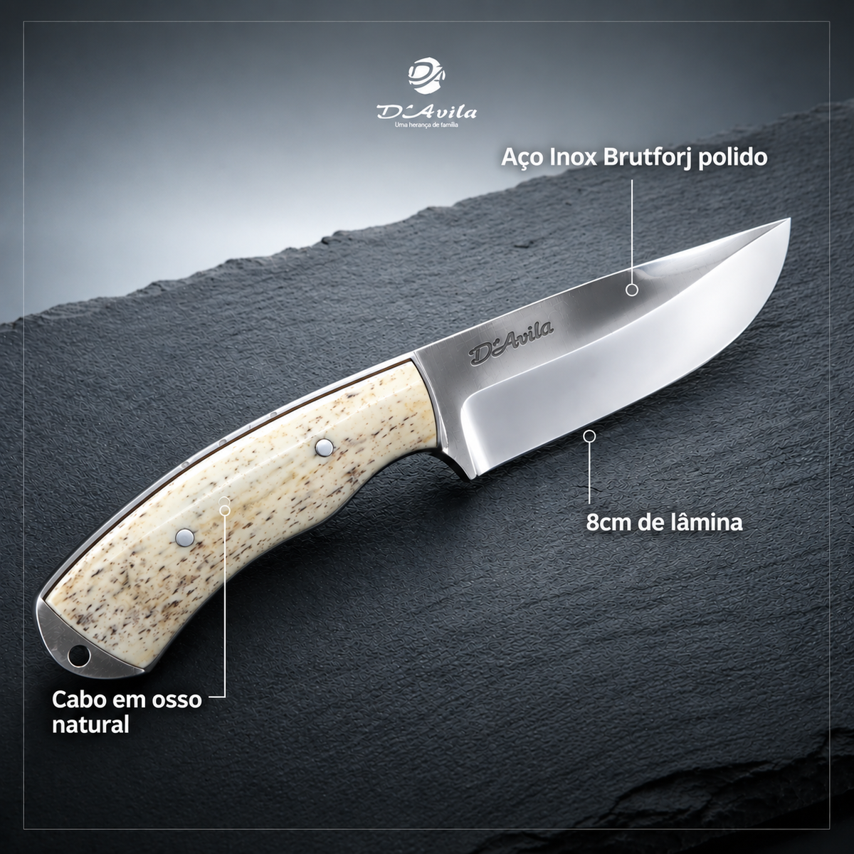 Faca EDC 3" em Aço Inox, Cabo em Osso, BrutForj Polido