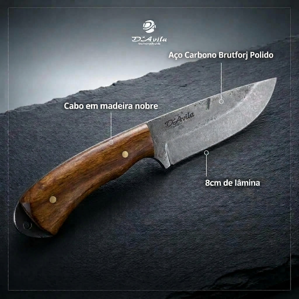 Faca EDC 3" em Aço Carbono, Cabo em Madeira, BrutForj polido