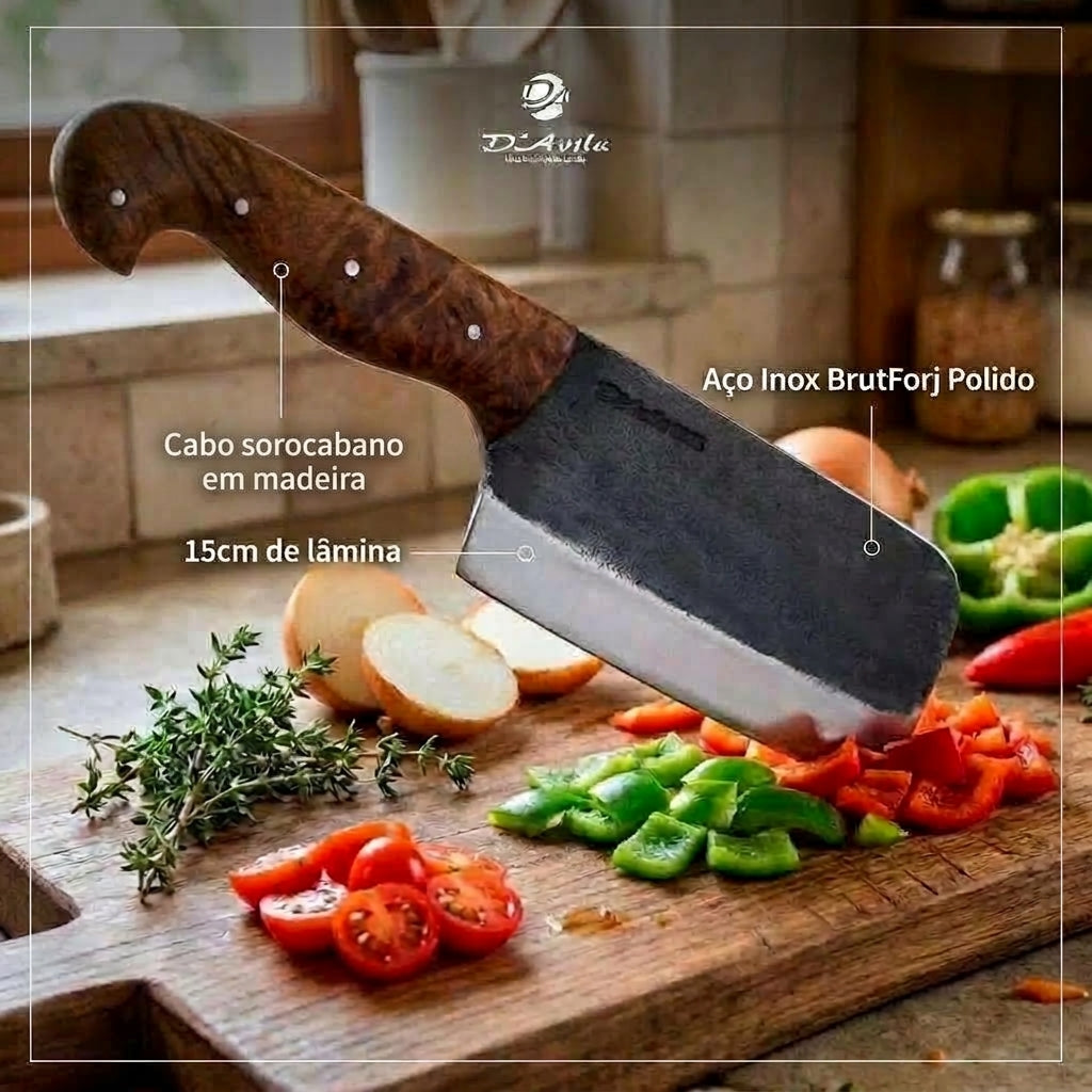 Cutelo 6" em Aço Inox, Cabo Sorocabano em Madeira, BrutForj Polido