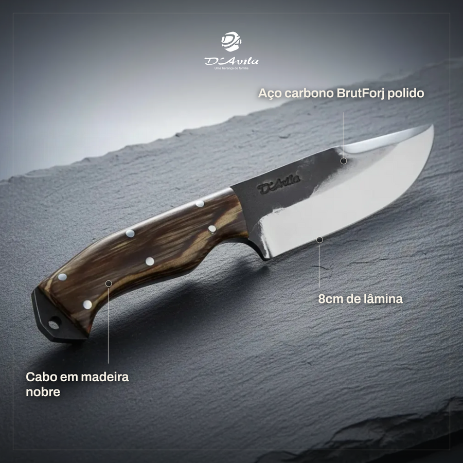 Faca EDC M 3" em Aço Carbono, Cabo em Madeira, Brutforj Polido
