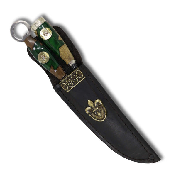 Conjunto Garfo Trinchante P e Faca Churrasco Torneada 8" em aço carbono Tratorado Fosfatizado, cabo híbrido.