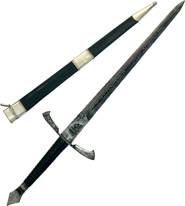 Espada Templária integral 24" Forjada em aço damasco, com guarda em aço damasco.