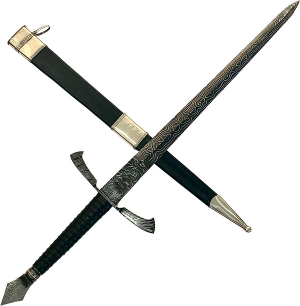 Espada Templária integral 24" Forjada em aço damasco, com guarda em aço damasco.