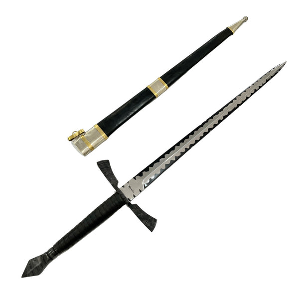 Espada Templária integral 24"Forjada em aço San Mai, com guarda em aço damasco.
