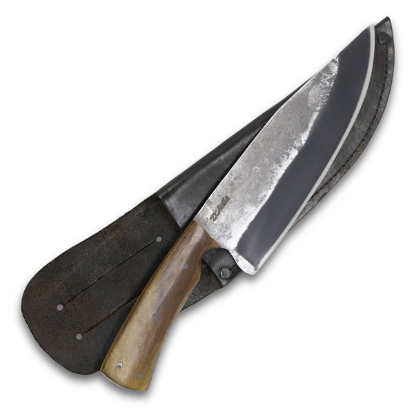 Faca Big Chef 8'' em aço carbono, cabo em madeira, brutforj fosfatizado