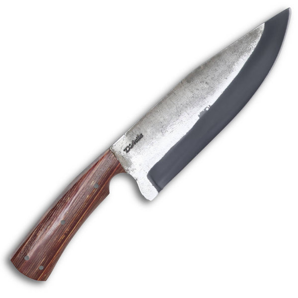 Faca Big Chef 8'' em aço carbono, cabo em madeira estabilizada, brutforj fosfatizado