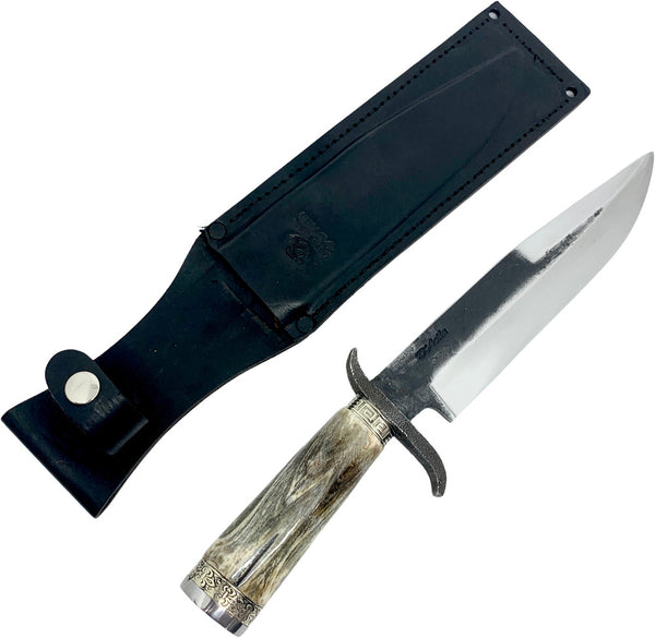 Faca Bowie 8" em aço carbono, cabo em osso, brutforj polido