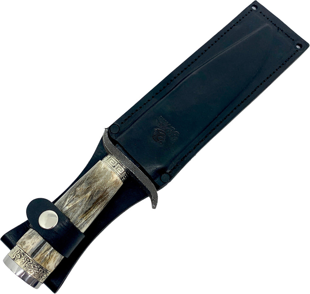 Faca Bowie 8" em aço carbono, cabo em osso, brutforj polido