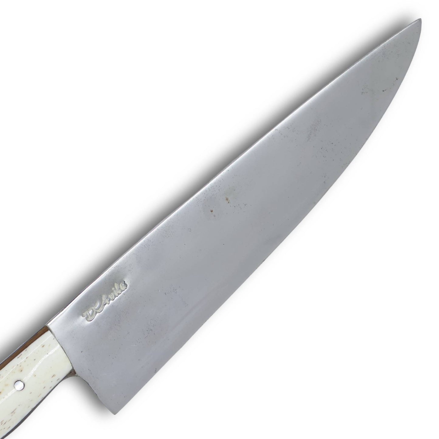 Faca Chefe 8" em aço carbono, cabo em osso fossilizado, polido