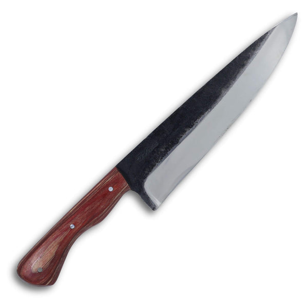 Faca Chefe 8'' em aço carbono, cabo em madeira estabilizada, brutforj polido