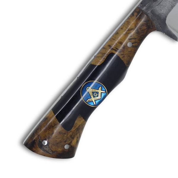 Faca Churrasco D'Avila 8" em Aço Inox, Cabo Híbrido em Madeira e Resina com Símbolo Maçom, BrutForj Polido