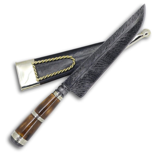 Faca Churrasco Premium M. D'Avila 8" em Aço Damasco, Cabo em Osso Fossilizado com Anel