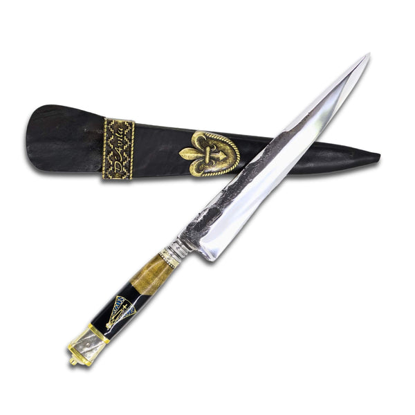 Faca Churrasco Torneada Especial 8" em aço carbono Brutforj Polido, cabo híbrido com Nossa Senhora