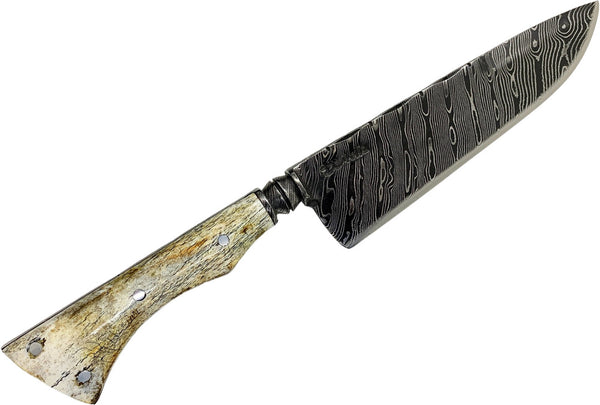 Faca Churrasco. D'Avila 6" em aço damasco, cabo em osso fossilizado.