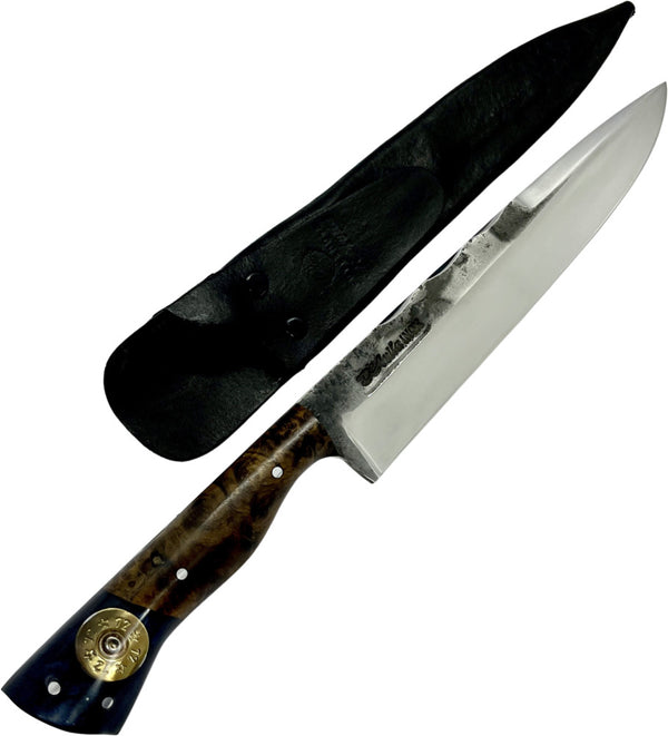 Faca Churrasco D'Avila 8" em aço inox, cabo híbrido em madeira e resina azul com cápsula de 12, brutforj polido