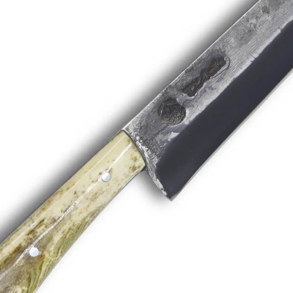 Faca Florão 8'' em aço carbono, cabo em osso, brutforj fosfatizado
