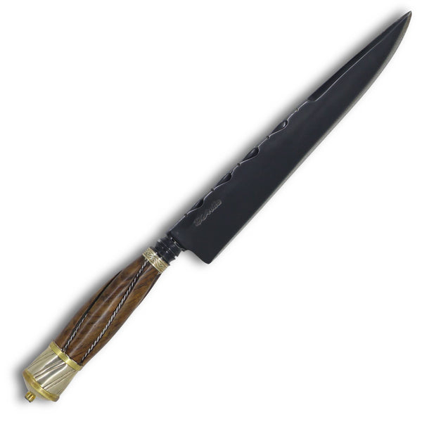 Faca Gaúcha forjada 8'' em aço carbono, Cabo retovado especial em madeira, fosfatizado
