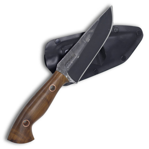 Faca Hunter 4" em Aço Carbono, Cabo em Madeira, Brutforj Fosfatizado, Bainha de Kydex