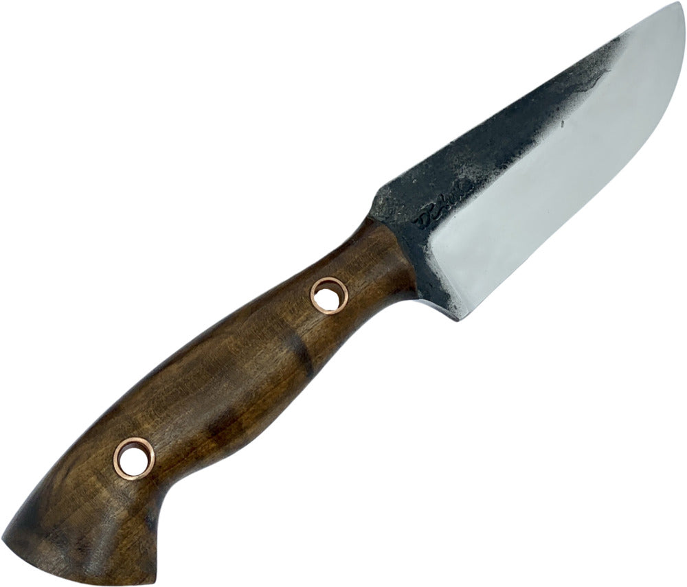 Faca Hunter 4" em aço carbono, cabo em madeira, lâmina brut forj.
