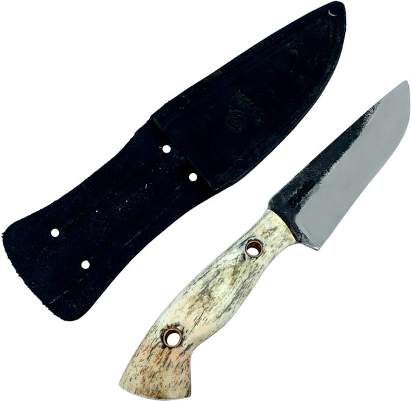 Faca Hunter 4" em aço carbono, cabo em osso fossilizado, lâmina brut forj.