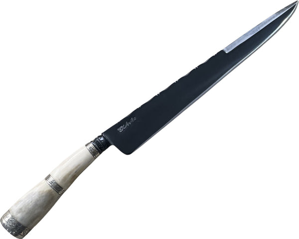 Faca Gaúcha integral 10'' em Aço Carbono, Cabo em Chifre de Cervo com Anel, BrutForj Fosfatizado