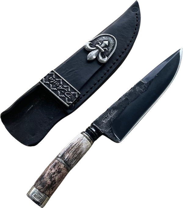 Faca Churrasco Integral 6'' em Aço Carbono, Cabo em Chifre de Cervo, BrutForj Fosfatizado