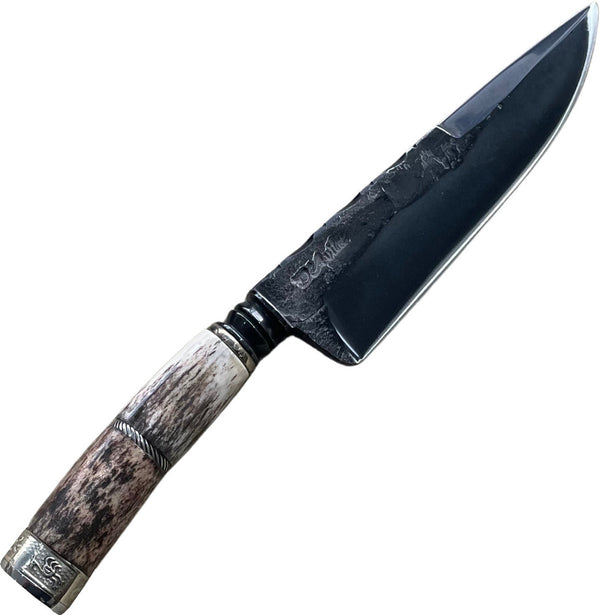 Faca Churrasco Integral 6'' em Aço Carbono, Cabo em Chifre de Cervo, BrutForj Fosfatizado