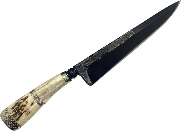 Faca Gaúcha integral 8'' em aço carbono, cabo em chifre de cervo com anel. brutforj fosfatizado