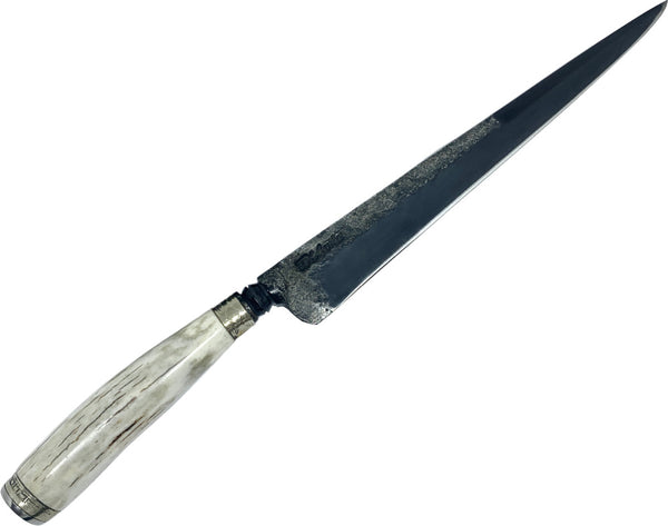 Faca Gaúcha integral 8'' em aço carbono, cabo em chifre de cervo,  brutforj fosfatizado