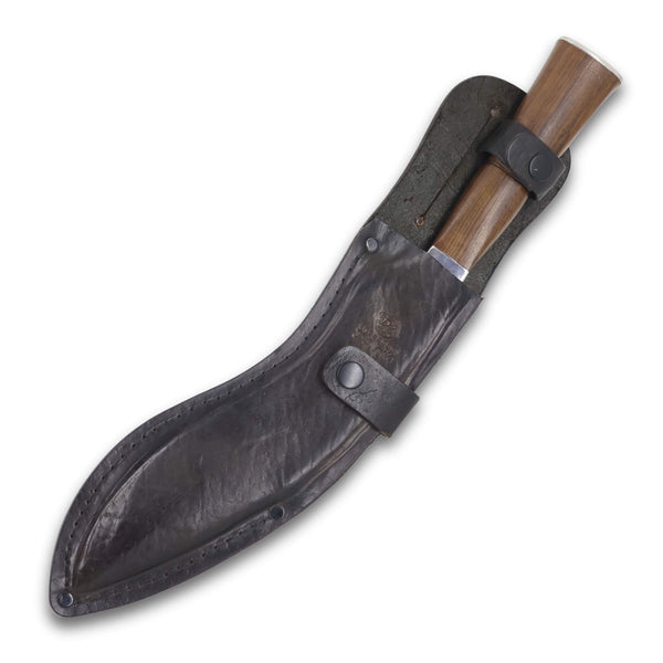 Faca Kukri 9" em Aço Carbono, Cabo Torneado em Madeira, BrutForj Fosfatizado