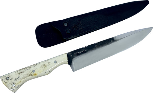 Faca Churrasco D'Avila 8" em aço carbono, cabo em osso fossilizado, brutforj polido