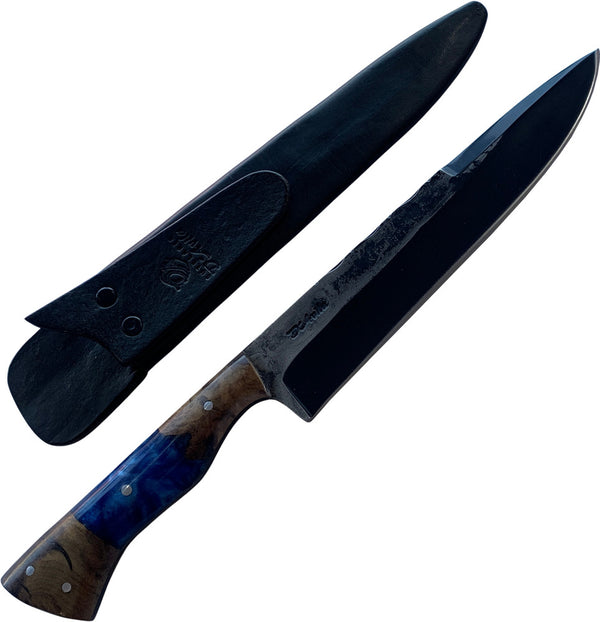 Faca Churrasco D'Avila 8" em aço carbono, cabo hibrido em madeira e resina azul, brutforj fosfatizado