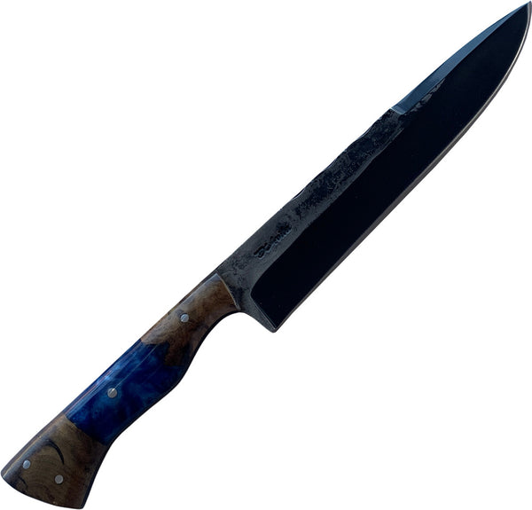 Faca Churrasco D'Avila 8" em aço carbono, cabo hibrido em madeira e resina azul, brutforj fosfatizado