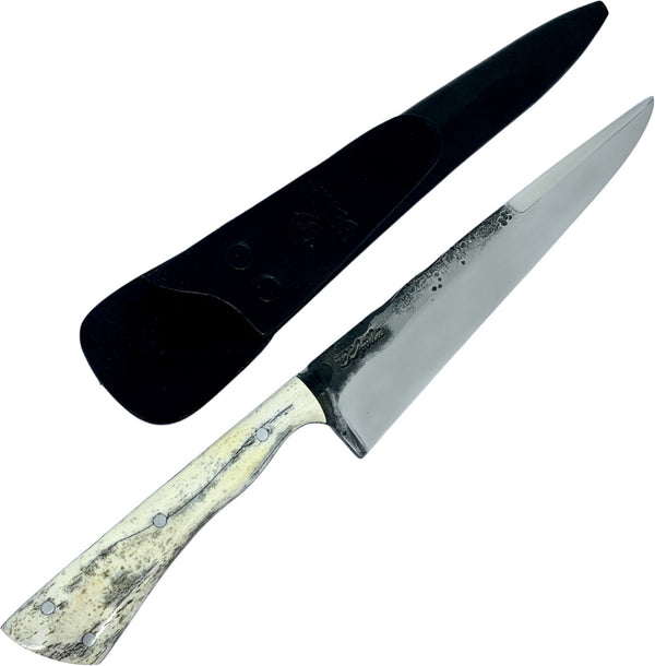 Faca D'Avila Gaúcha 8'' em aço carbono cabo em osso fossilizado, brutforj polido