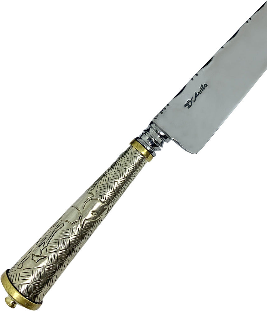 Faca Gaúcha Prateada 10'' em Aço Carbono, Cabo Prateado em Alpaca, Polido